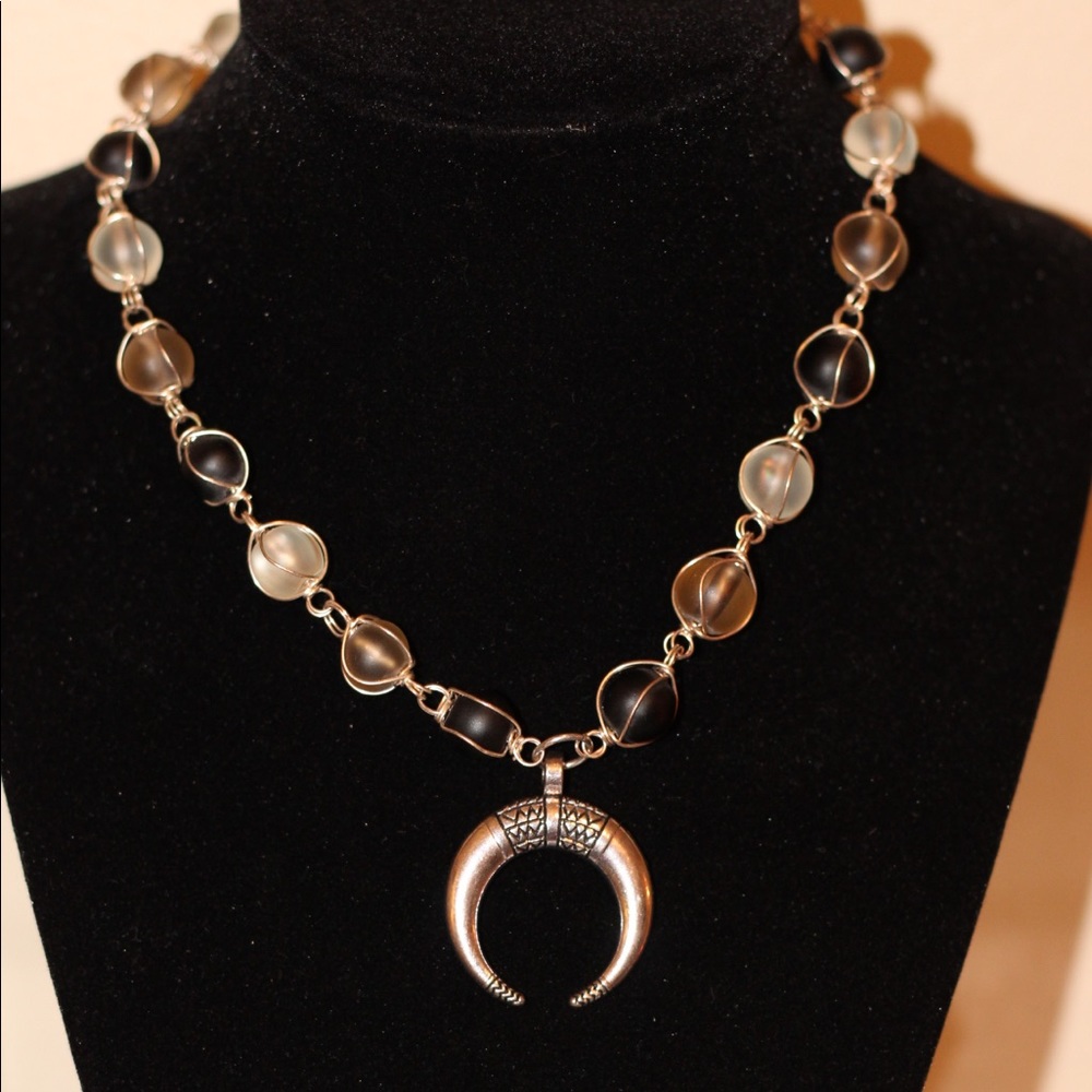 Green glass bead silver wrap necklace